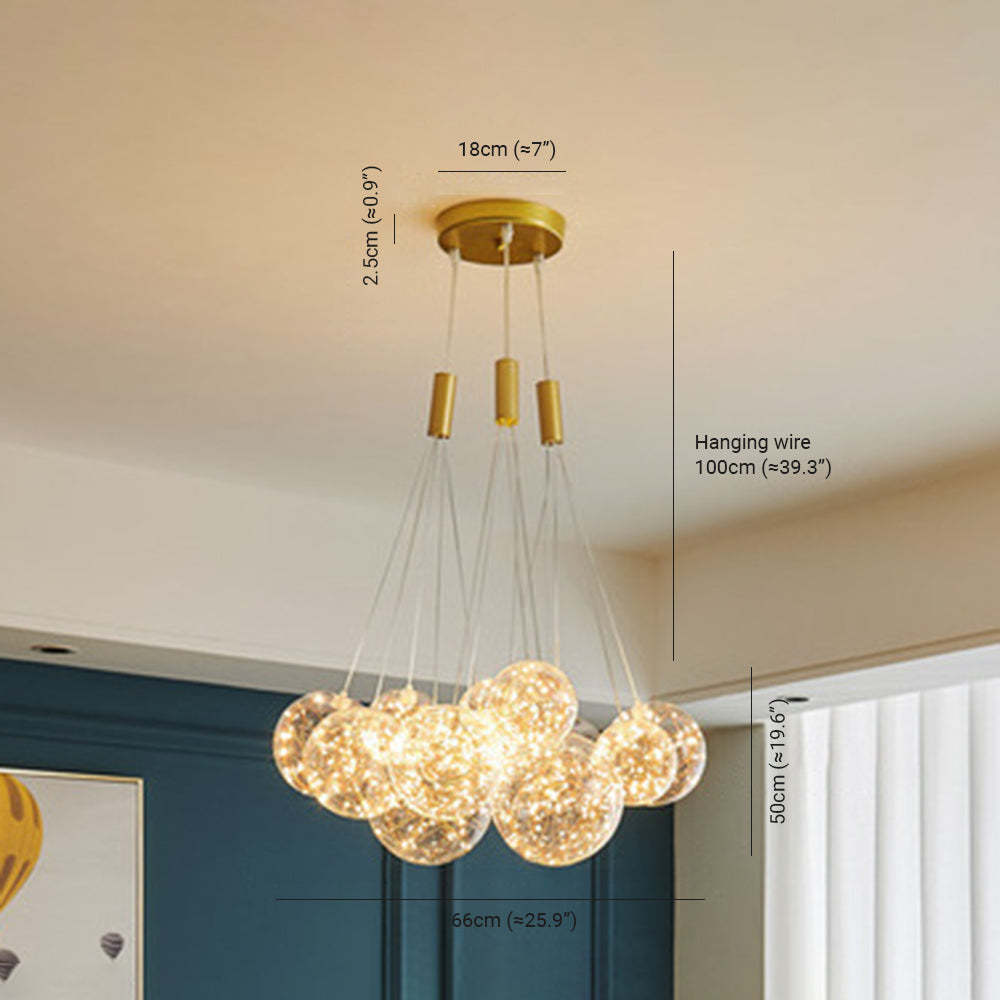 Valentina pendant light dimensions, 15-head LED glass globe