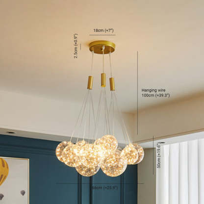 Valentina pendant light dimensions, 15-head LED glass globe