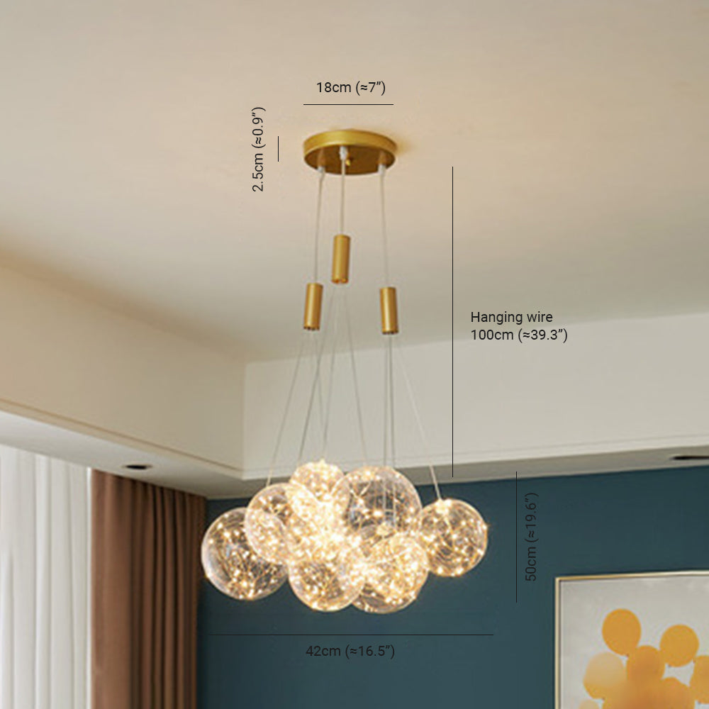 Valentina LED pendant light dimensions, chandelier size in the room.