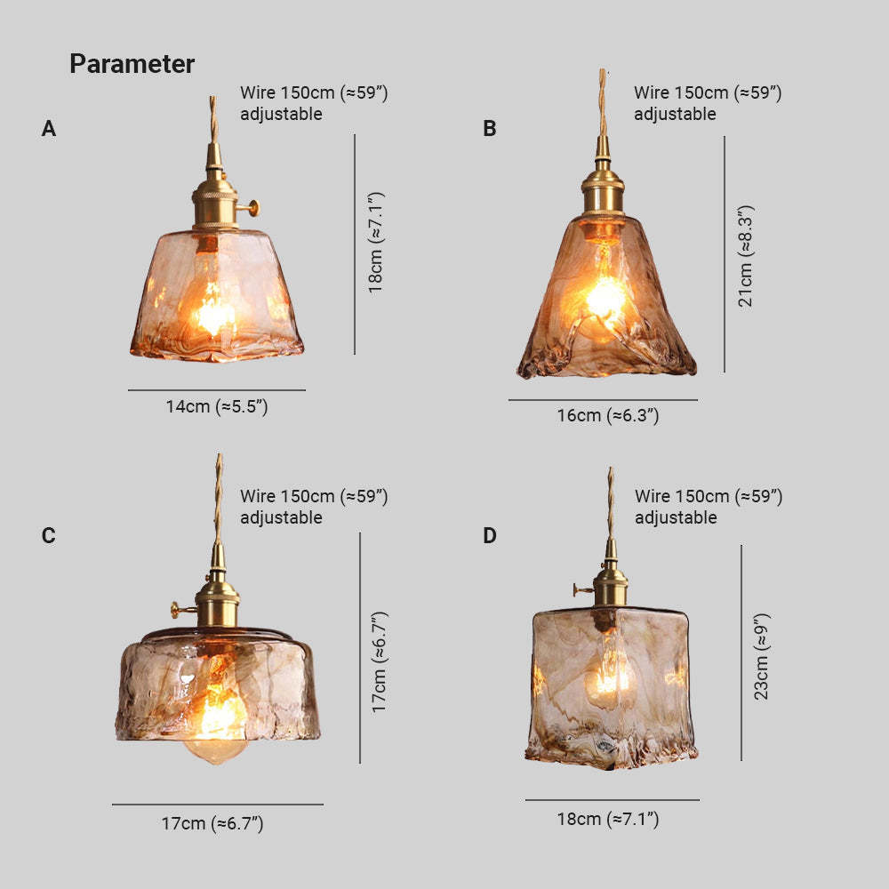 Levy pendant light dimensions: metal, glass, brass details
