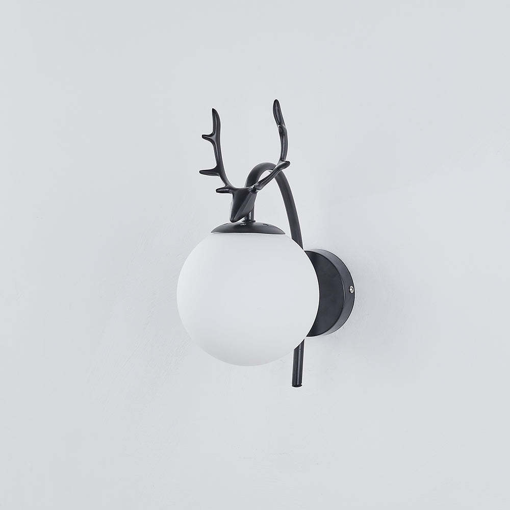 Modern Deer Wall Lamp - Bedside Lighting, Black Metal, Glass