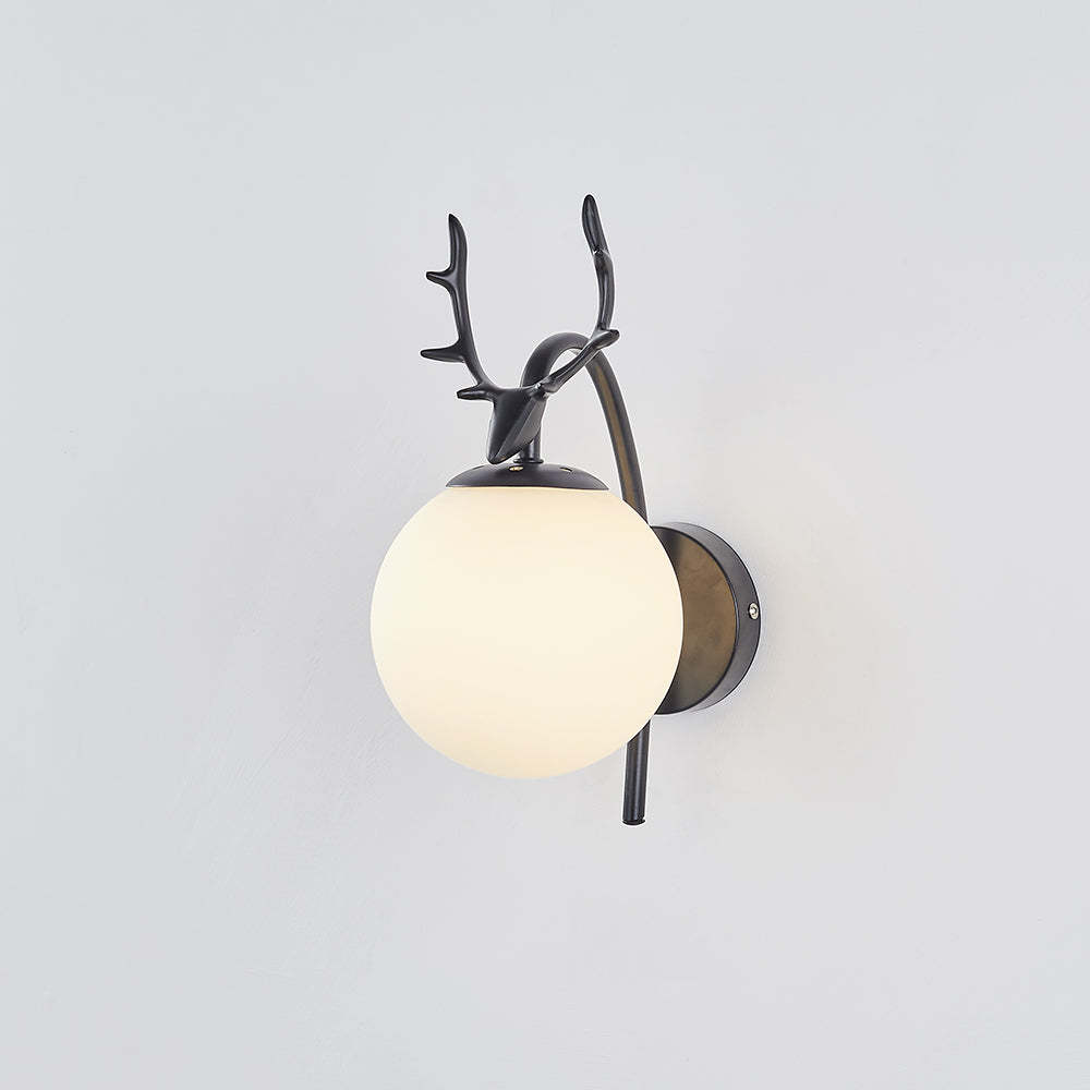 Deer Antler Wall Lamp - Modern Bedside Light, Glass Shade