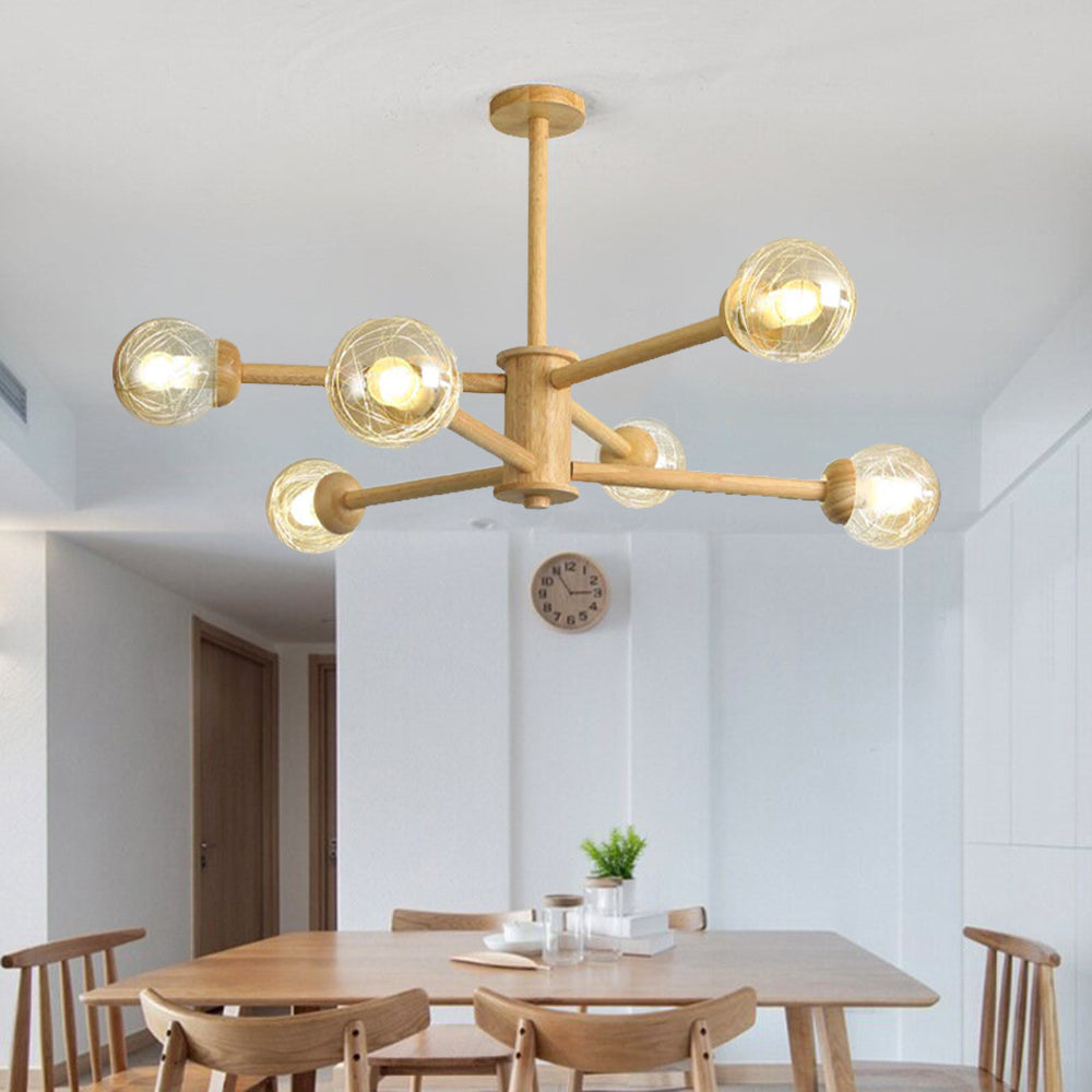Dining room with Ozawa wood glass bubble pendant light Ozawa Minimalist Bubble Wood/Glass Pendant Light