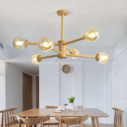 Dining room with Ozawa wood glass bubble pendant light Ozawa Minimalist Bubble Wood/Glass Pendant Light