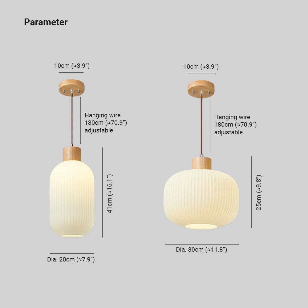 Ozawa pendant light dimensions, wood and glass lighting fixture. Ozawa Modern Wood Glass Pendant Light