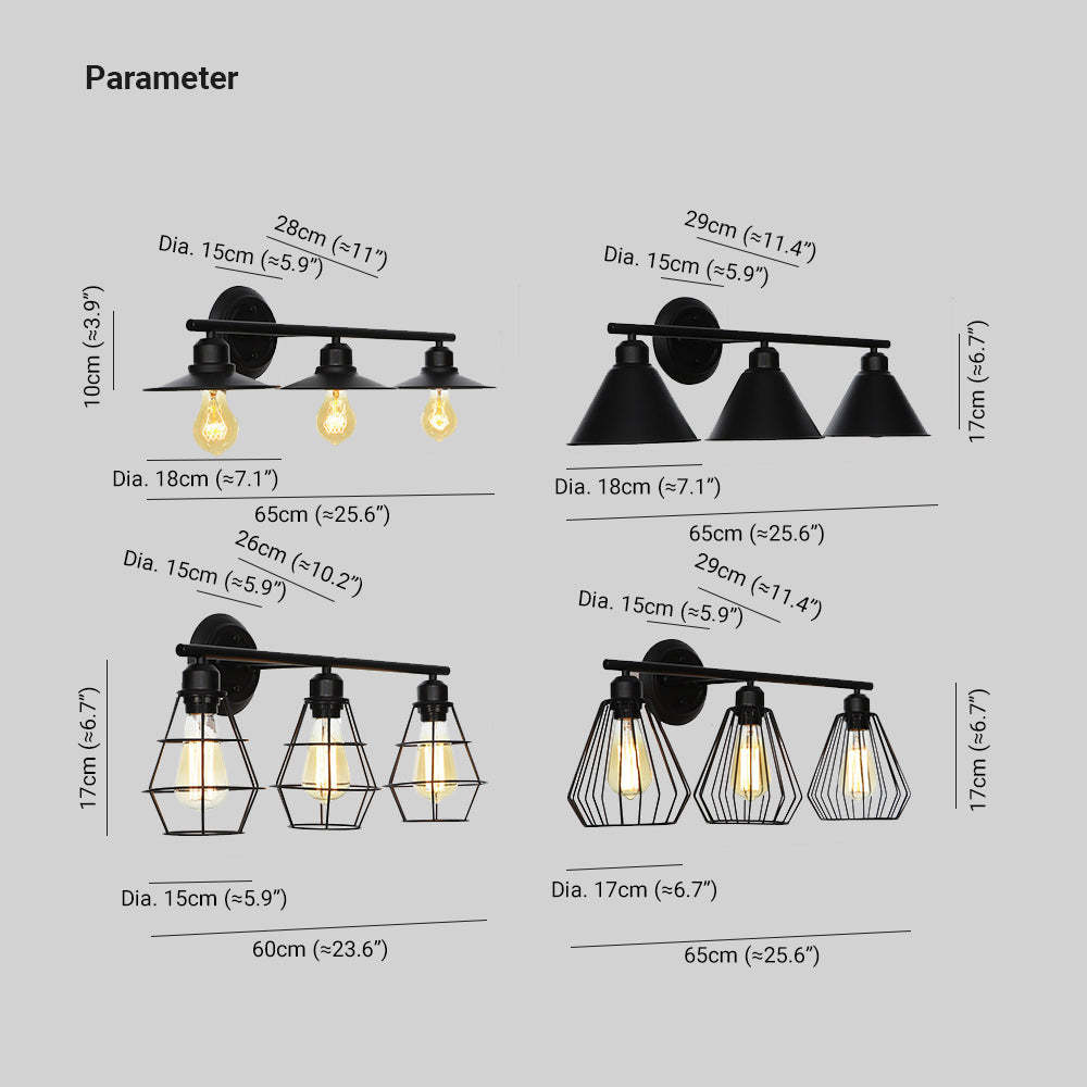 Alessio Industrial Wall Lamp Dimensions - Rustic Vanity Lighting