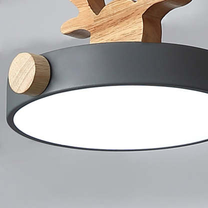 Morandi Deer Pendant Light. Wood and gray chandelier.