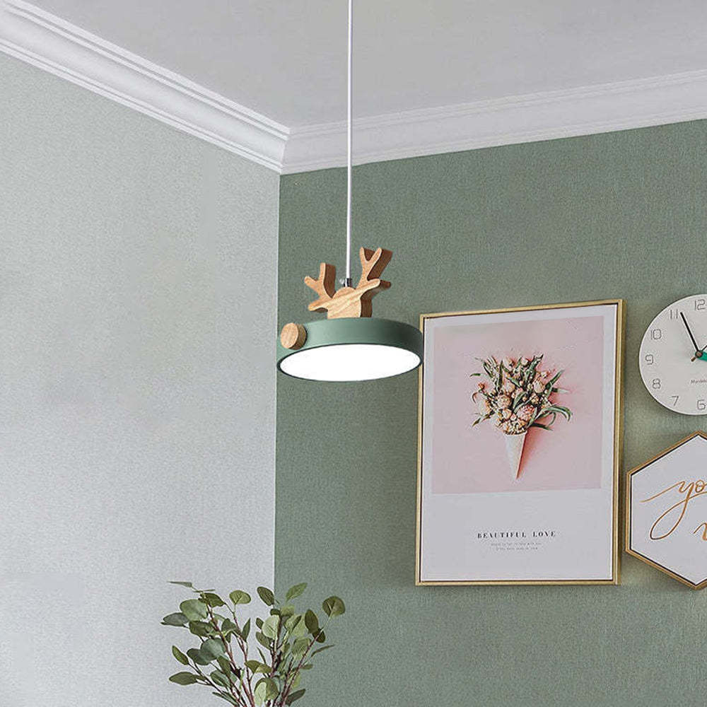 Green Morandi Deer Pendant Light in Living Room