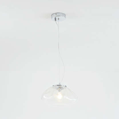 Clear Byers glass pendant light. Minimalist spherical design