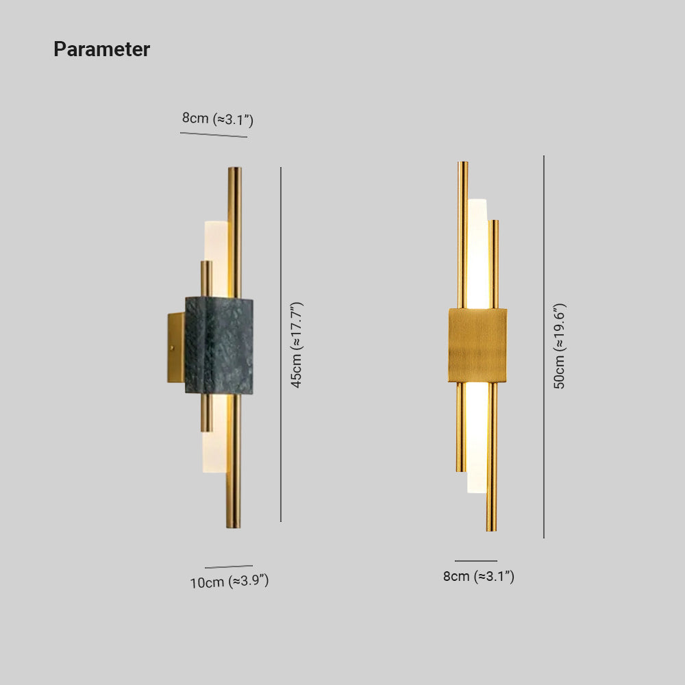 Alana LED wall lamp dimensions: metal & marble fixture sizes