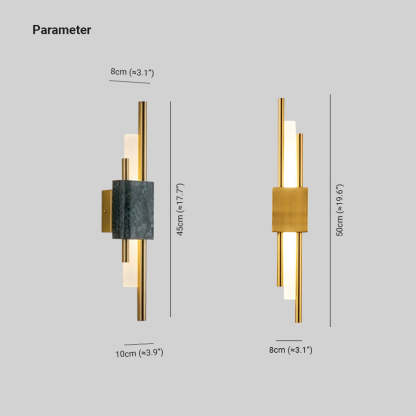 Alana LED wall lamp dimensions: metal & marble fixture sizes