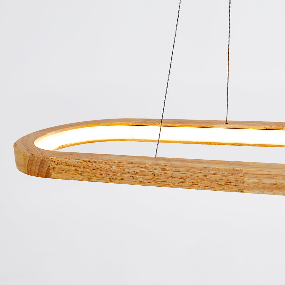 Close-up of Ozawa wood pendant light LED strip