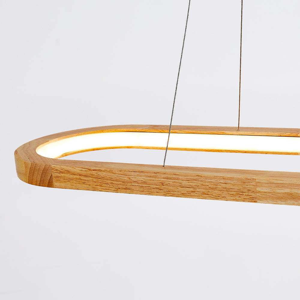 Close-up of Ozawa wood pendant light LED strip