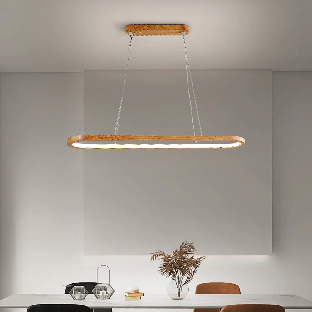 Ozawa oval wood pendant light over dining table