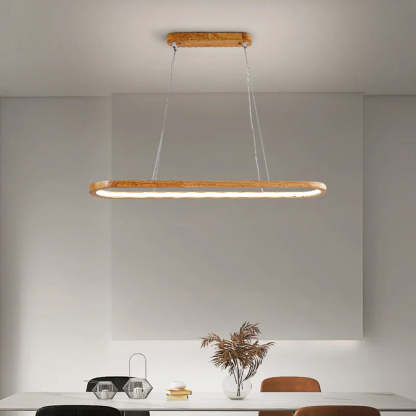 Ozawa oval wood pendant light over dining table