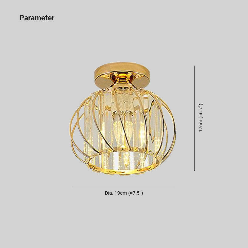Gold crystal cage ceiling light dimensions - 19cm diameter, 17cm height