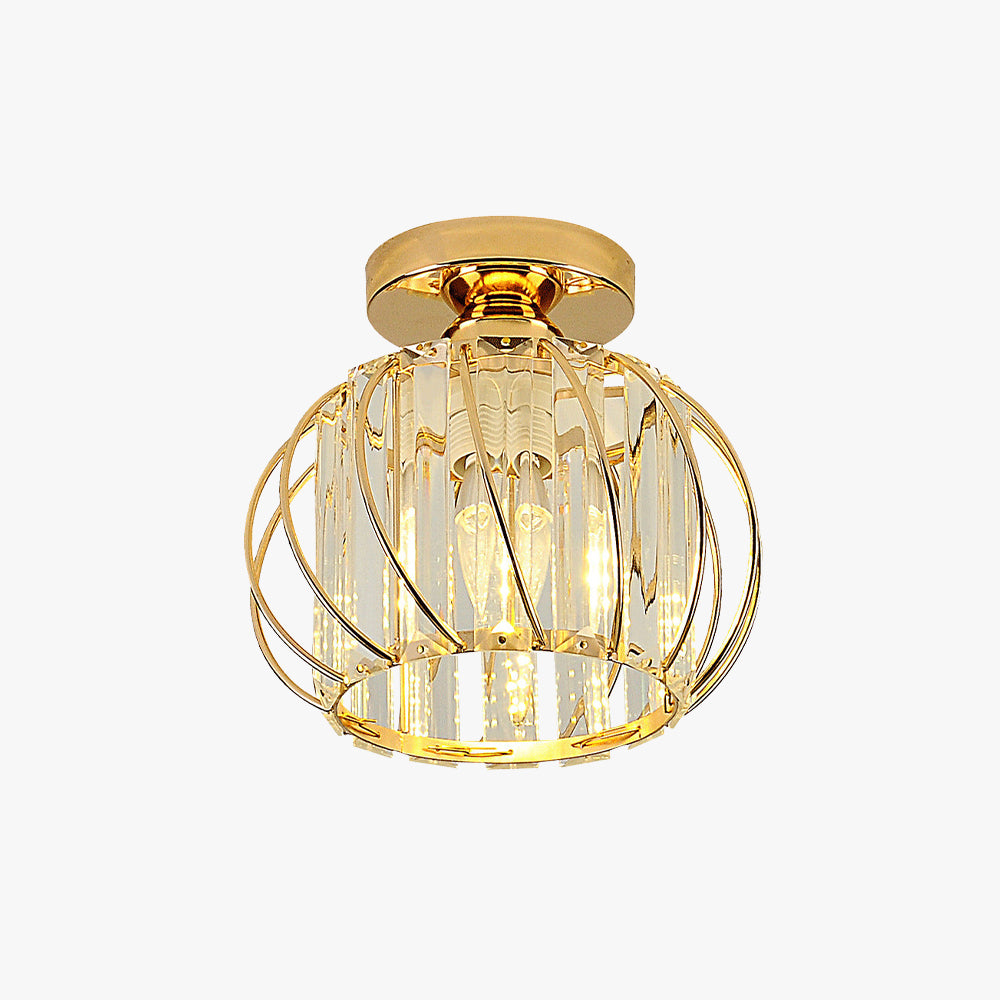 Gold Modern Globe Crystal Metal Cage Ceiling Light