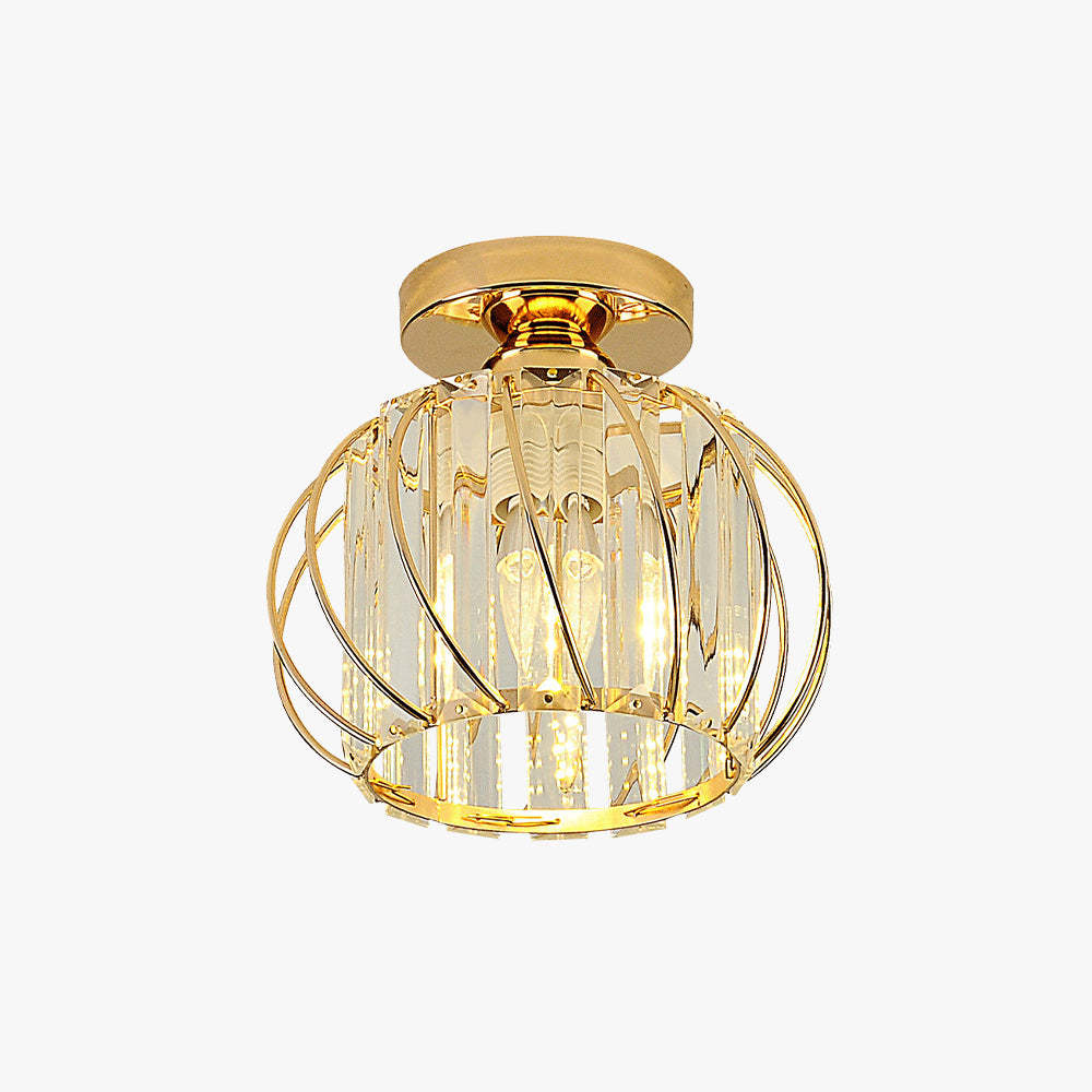 Gold Modern Globe Crystal Metal Cage Ceiling Light