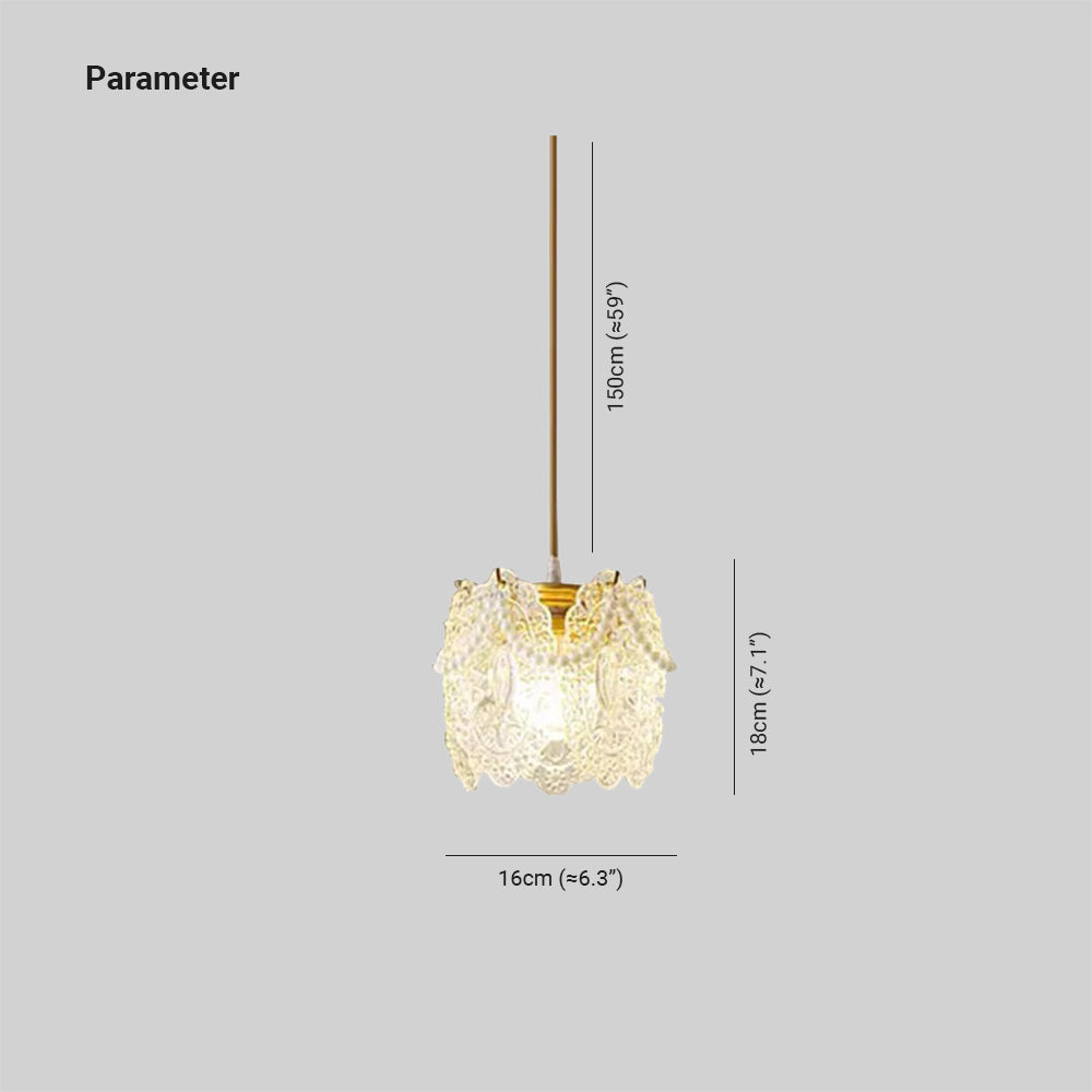 Kirsten French Lacey Flower Pendant Light dimensions, 16cm x 18cm, hanging length 150cm