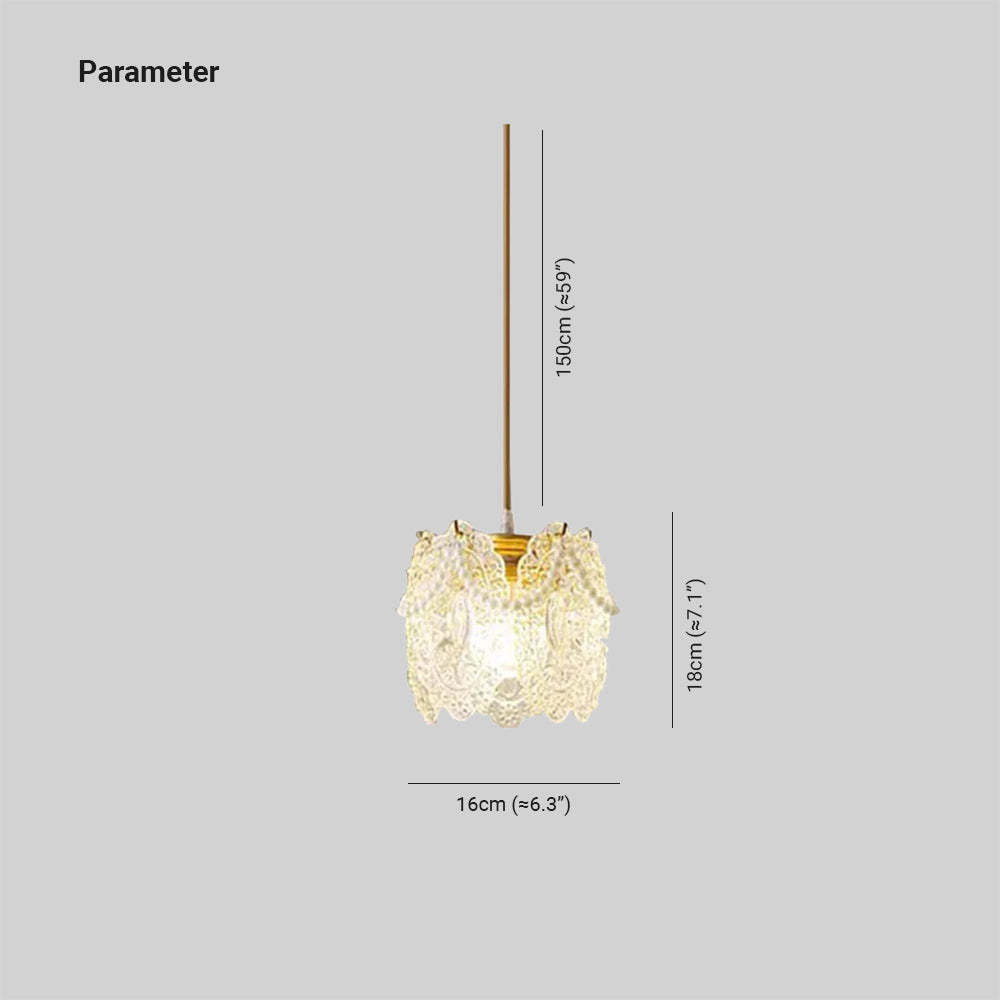 Kirsten French Lacey Flower Pendant Light dimensions, 16cm x 18cm, hanging length 150cm