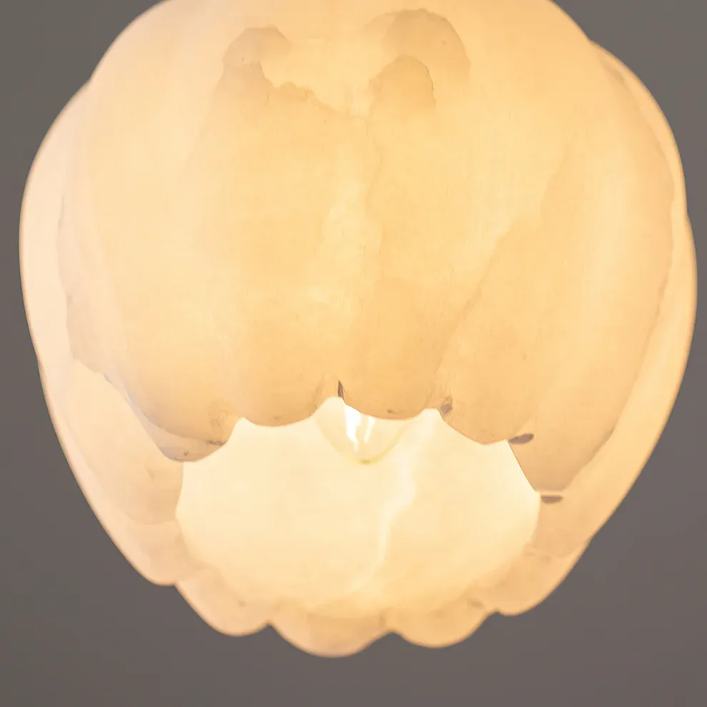 Close-up of Ozawa pendant light's alabaster shade