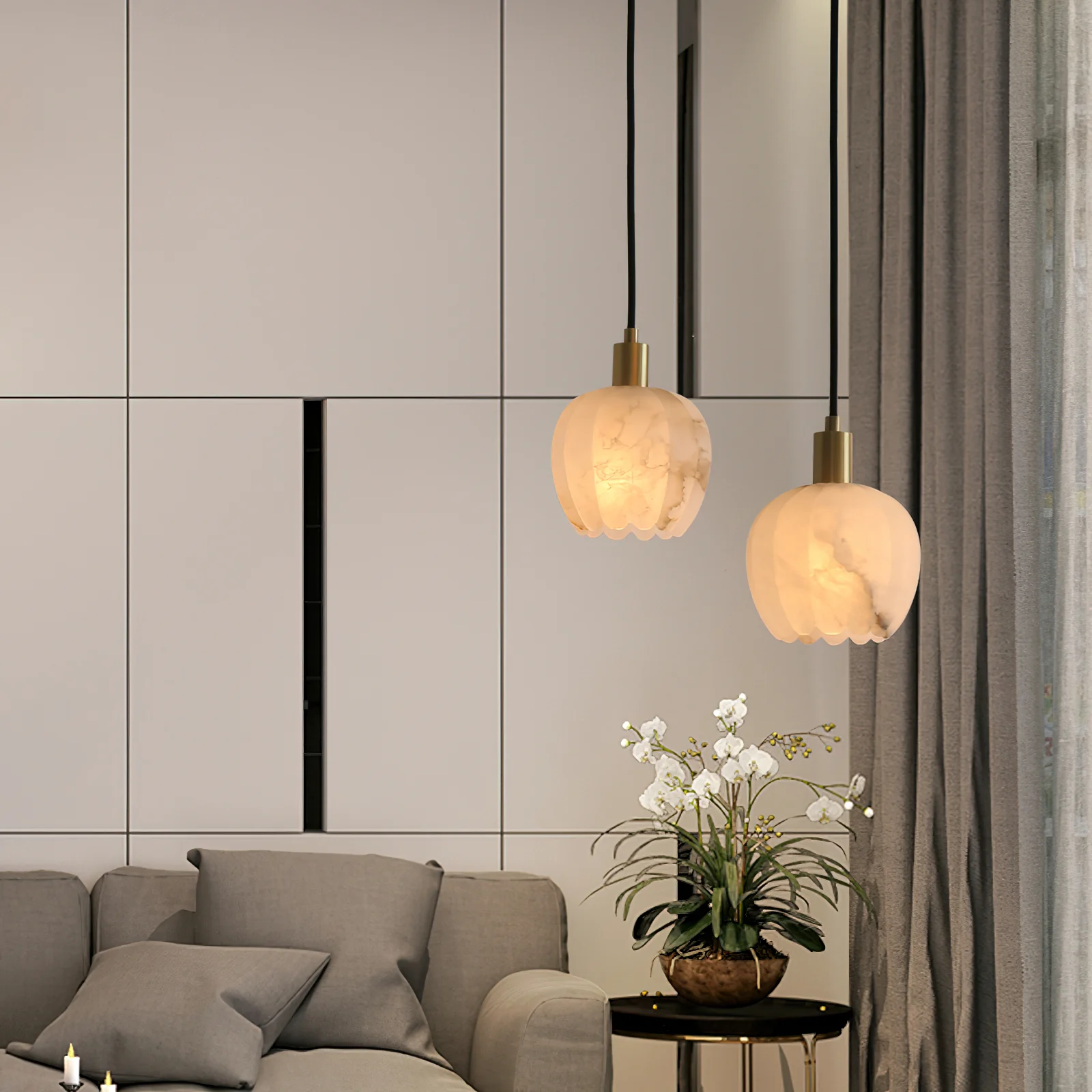 Ozawa pendant lights, alabaster shades, modern interior