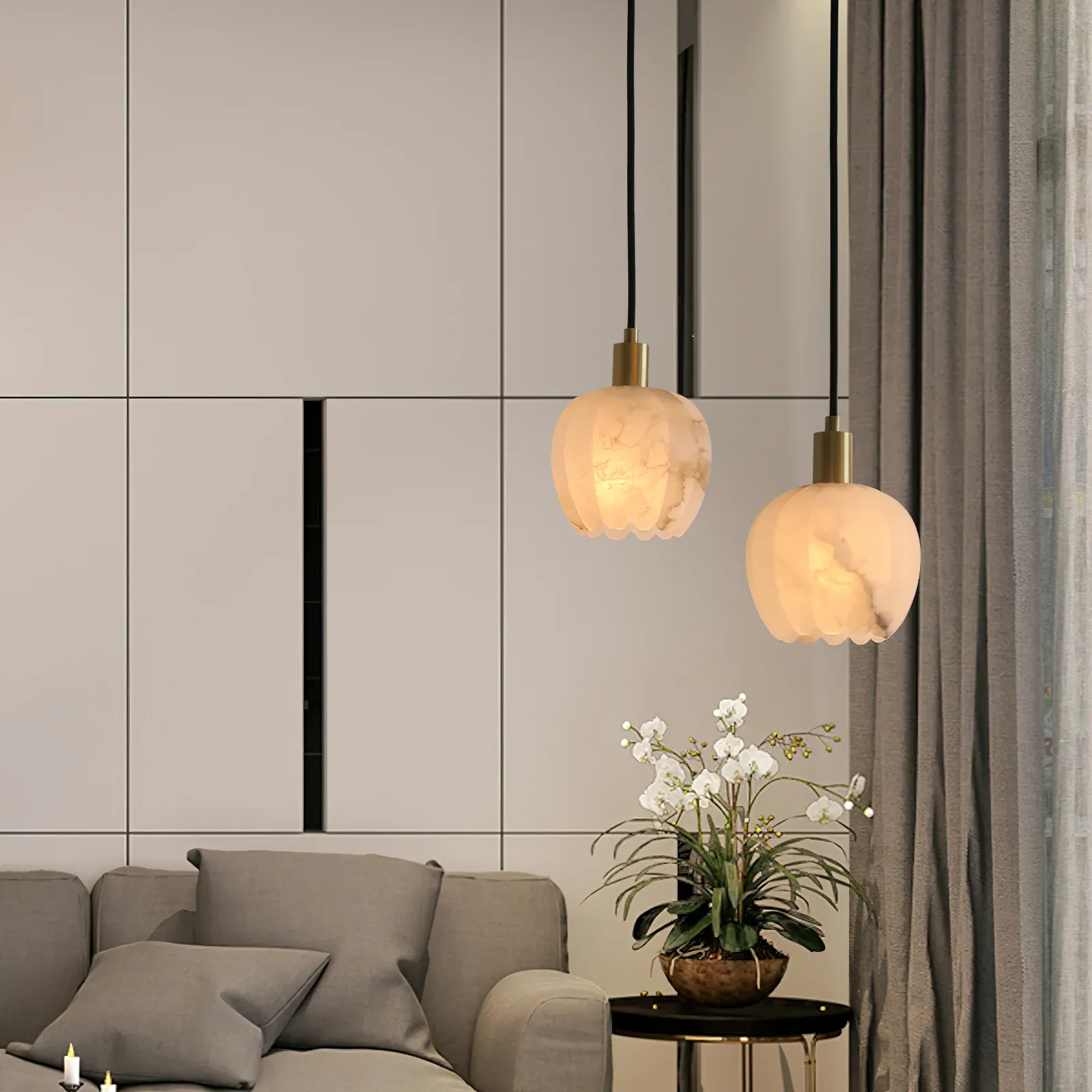 Ozawa pendant lights, alabaster shades, modern interior