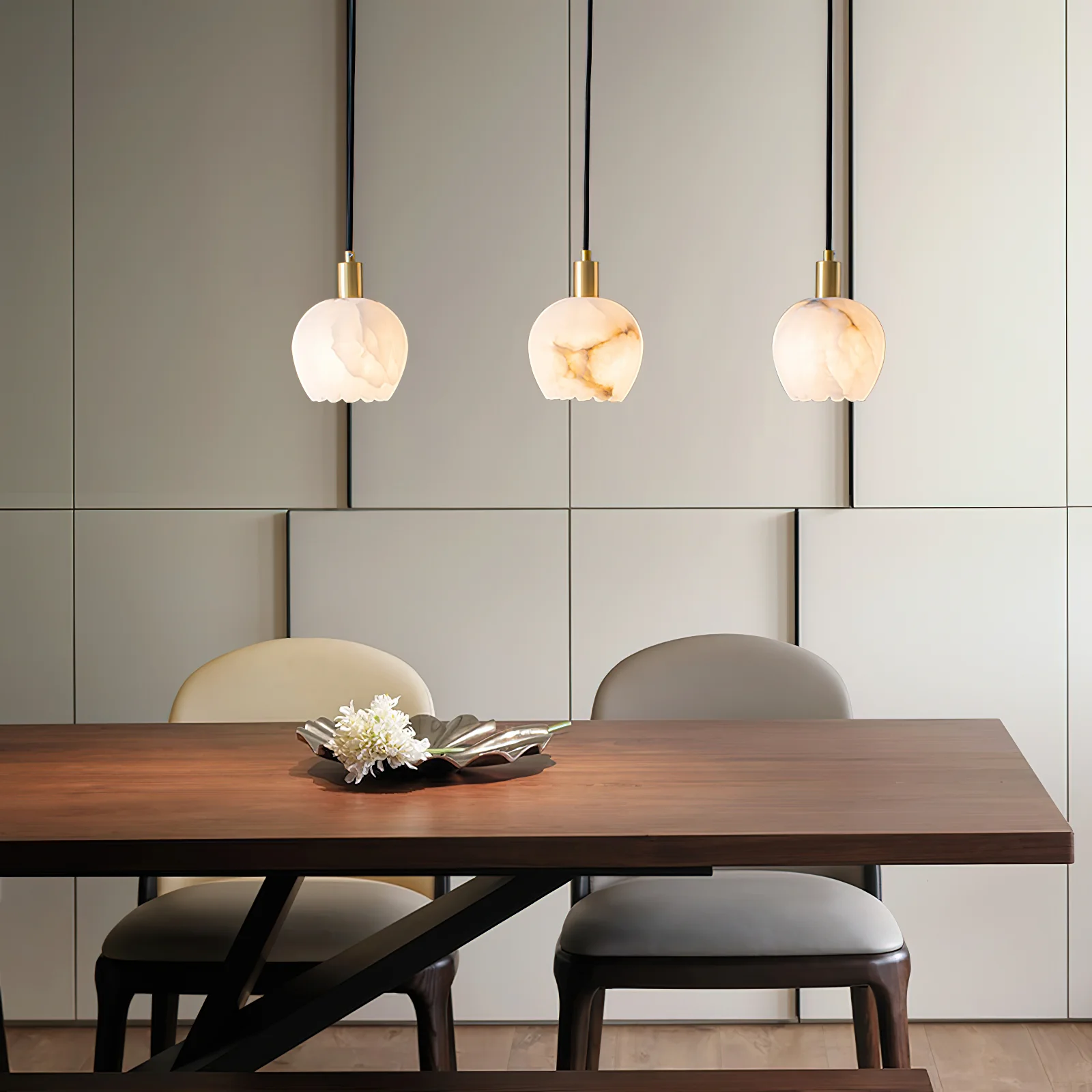 Ozawa pendant lights over dining table