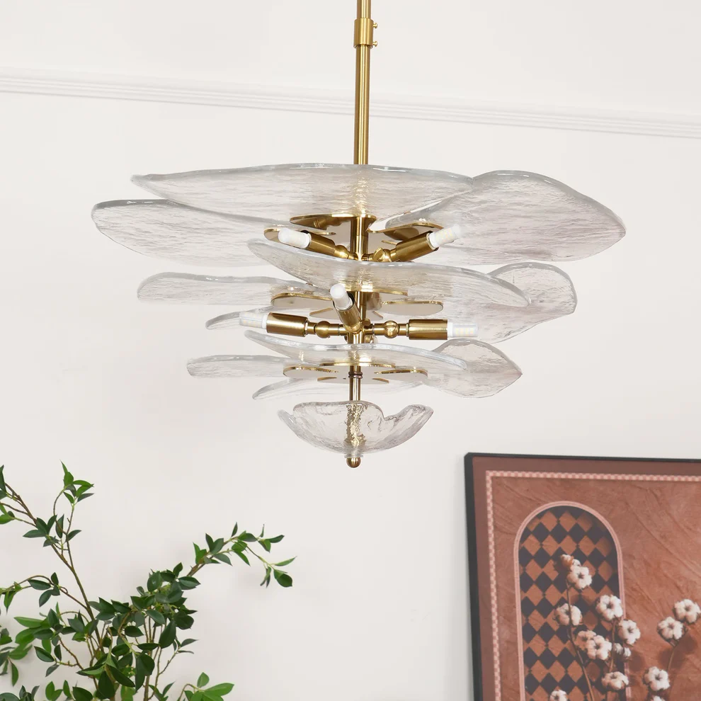 Marilyn Contemporary Lotus Leaf Layered Glass Chandelier