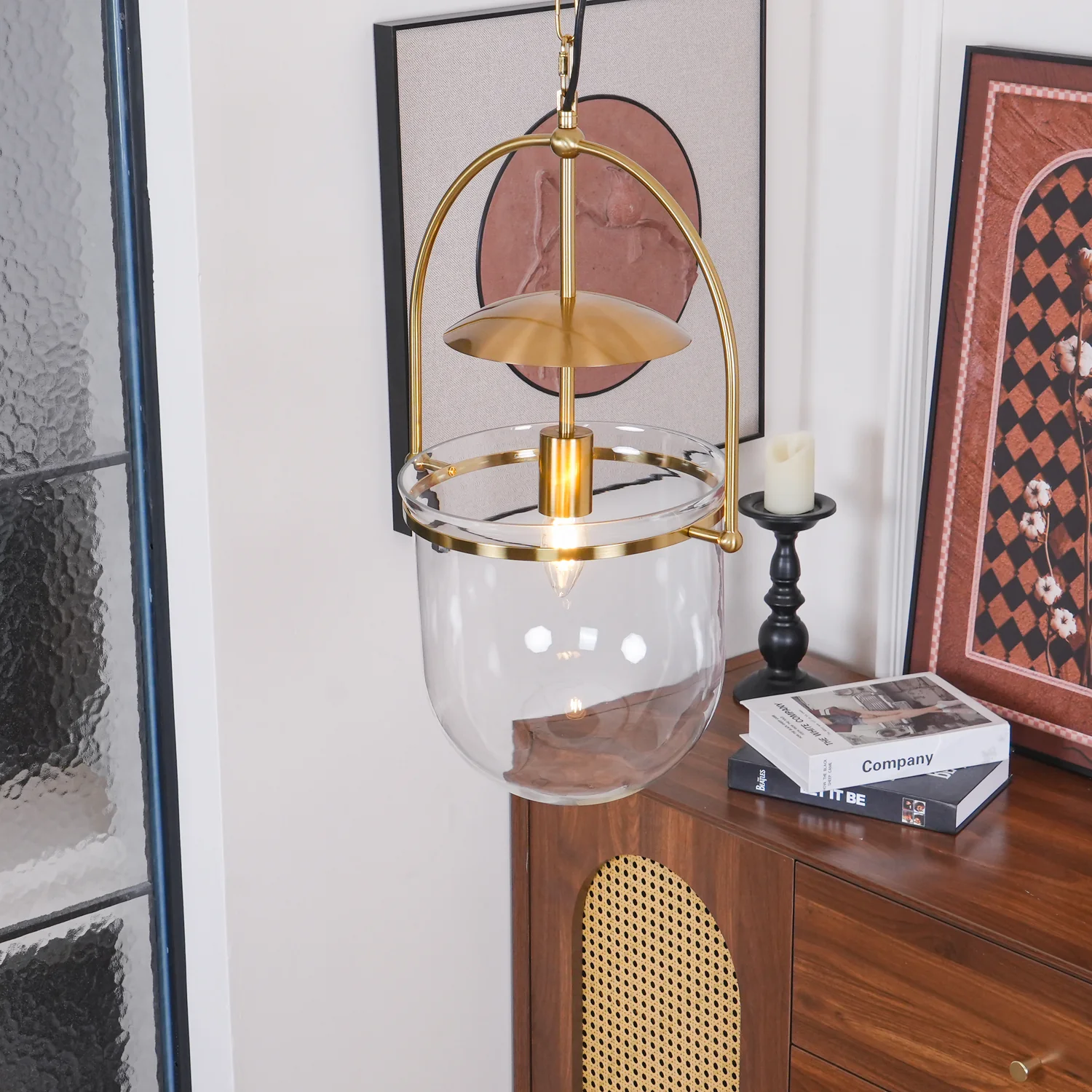 Alessio Unusual Glass Amber Clear Metal Pendant Light Bedroom Living Room