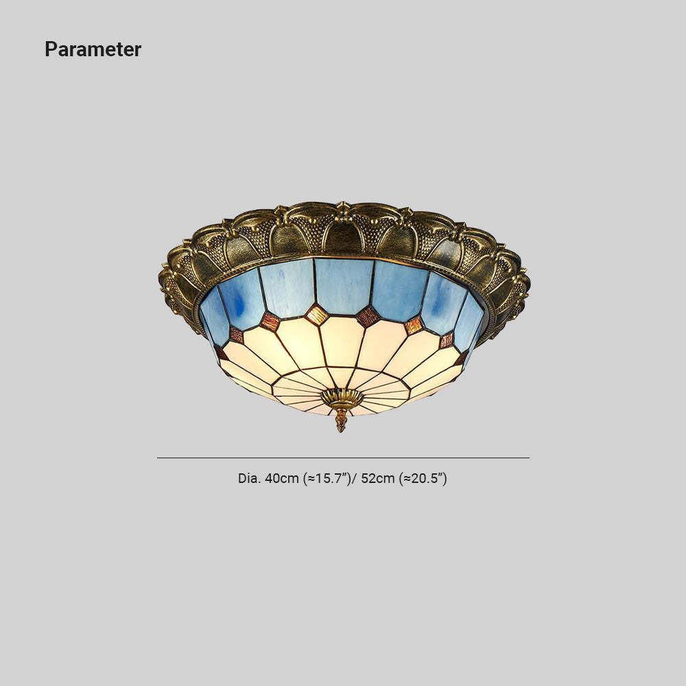 Eryn Retro LED Ceiling Light - Blue Stained Glass, 40cm/52cm