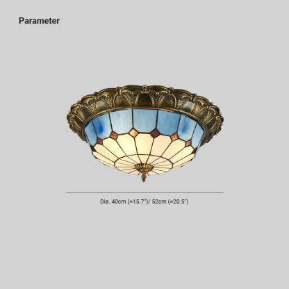 Eryn Retro LED Ceiling Light - Blue Stained Glass, 40cm/52cm