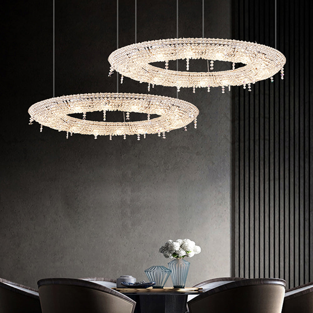 Luxury crystal pendant lights in dining room