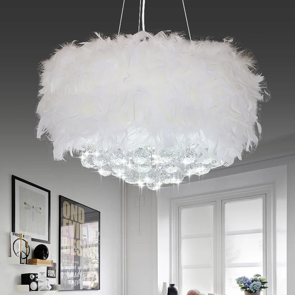 O'Moore Feather Crystal Chandelier in Modern Living Room
