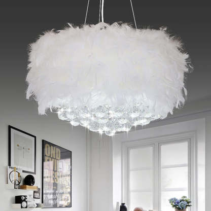 O'Moore Feather Crystal Chandelier in Modern Living Room