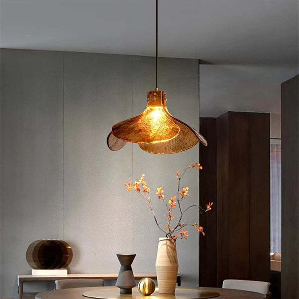 Retro four-leaf flower glass pendant light. Carins style lighting fixture.