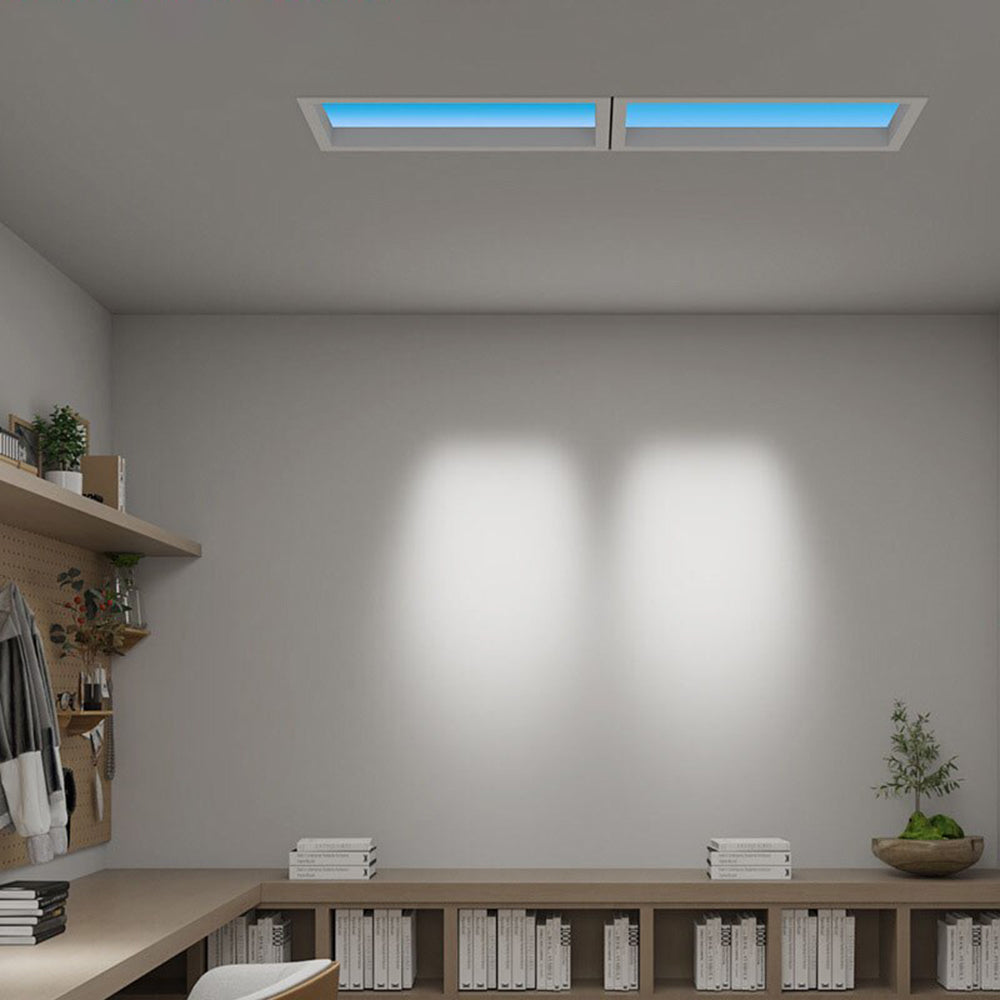 Edge modern ceiling light with blue light in office.
