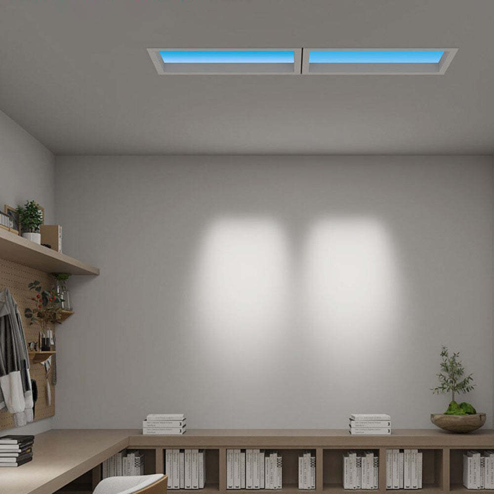 Edge modern ceiling light with blue light in office.