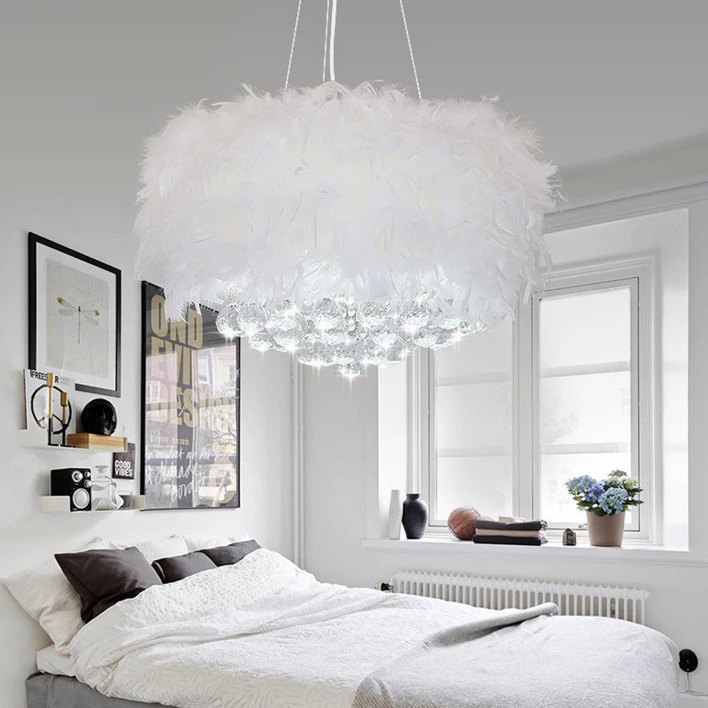 O'Moore Feather Crystal Chandelier in Bedroom