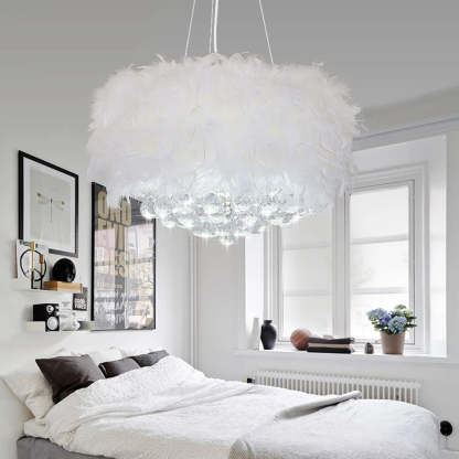 O'Moore Feather Crystal Chandelier in Bedroom