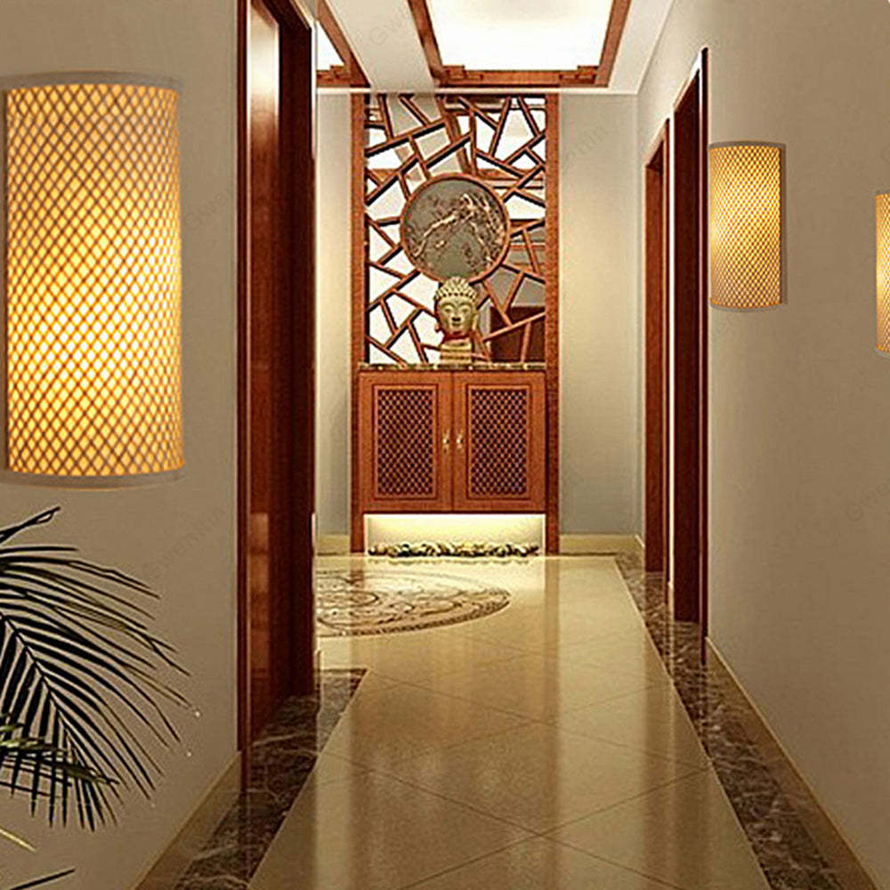 Rattan Wall Lamp - Muto LED Bedside Light in Hallway