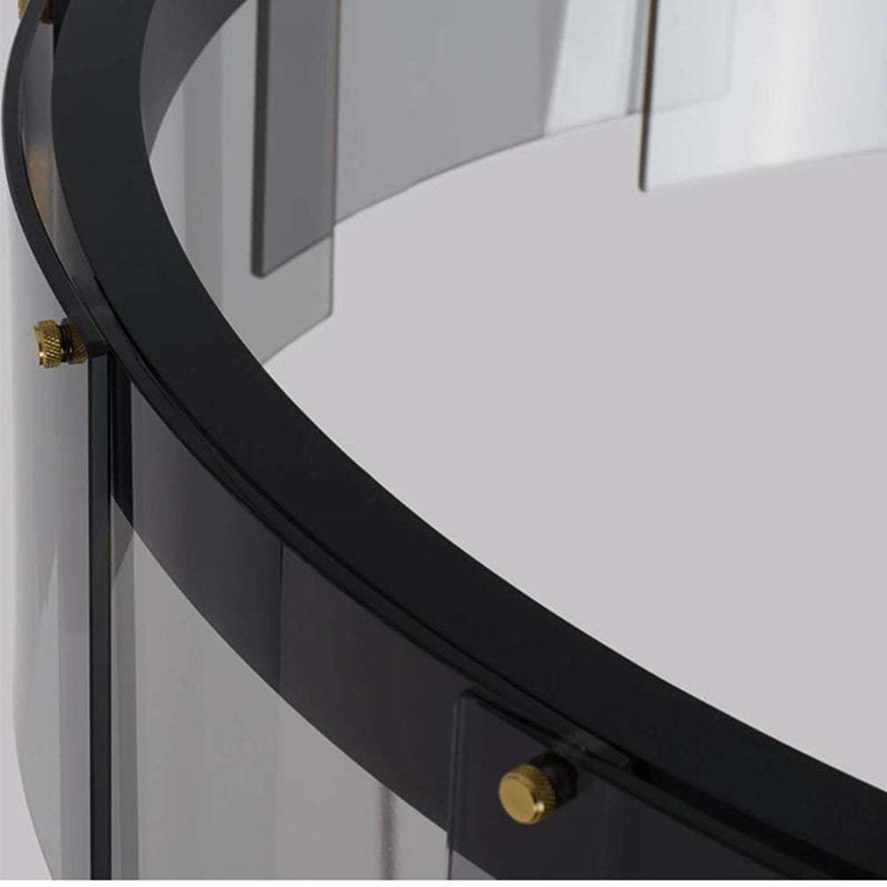Evette Ring Pendant Light Detail - Black metal ring with glass panels