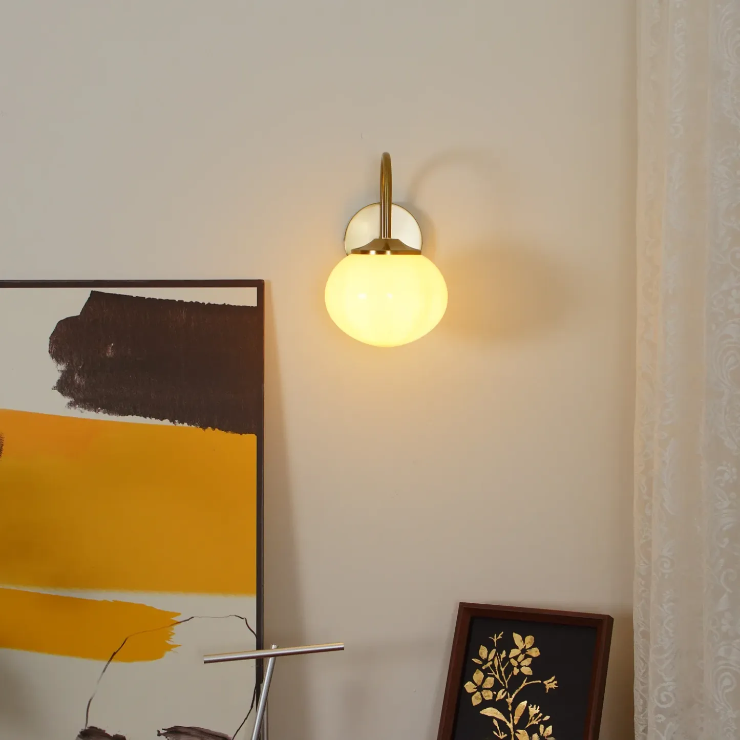Carins Minimalism White Pink Beige Metal Glass Wall Lamp Bedroom Living Room