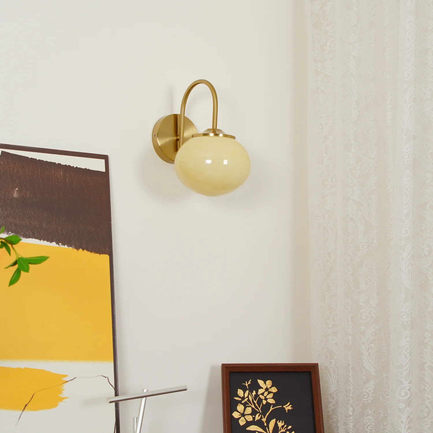 Carins Minimalism White Pink Beige Metal Glass Wall Lamp Bedroom Living Room