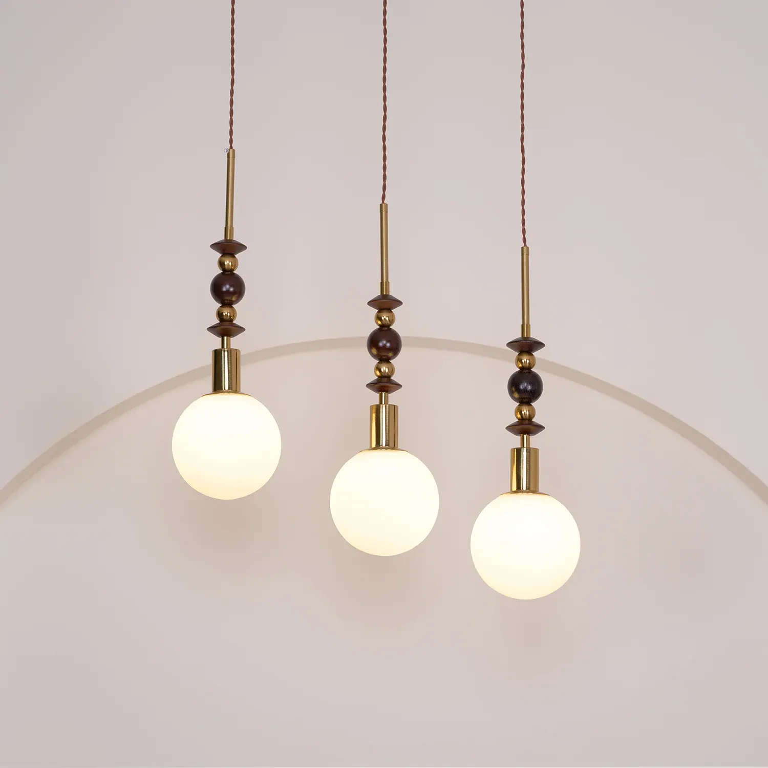Hailie Minimalism Metal Glass Wood Pendant Light Bedroom Living Room