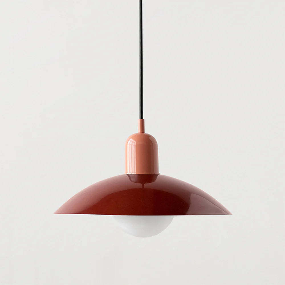 Morandi modern pendant light, rust-red dome shade