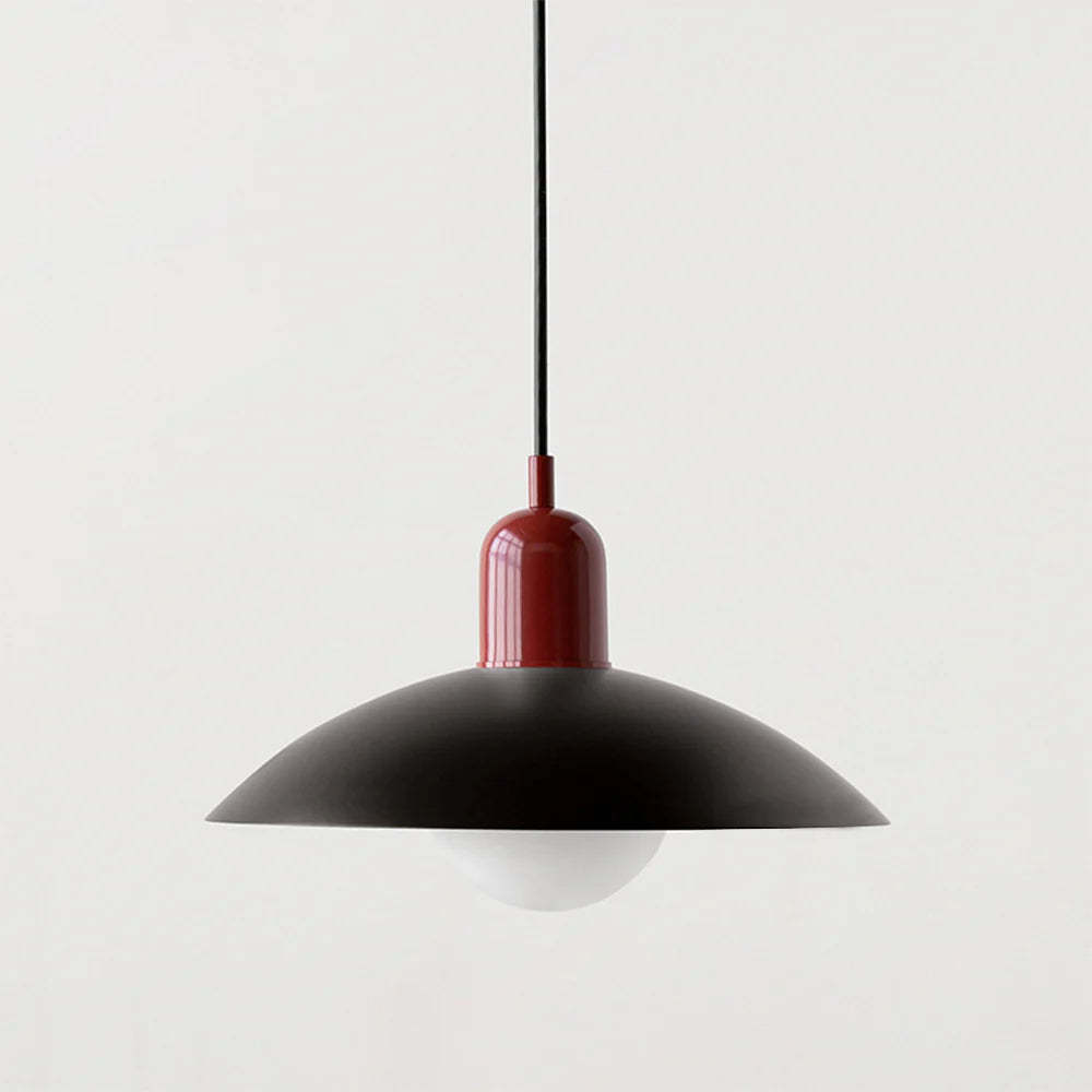 Morandi Modern Pendant Light, black dome shade and red top
