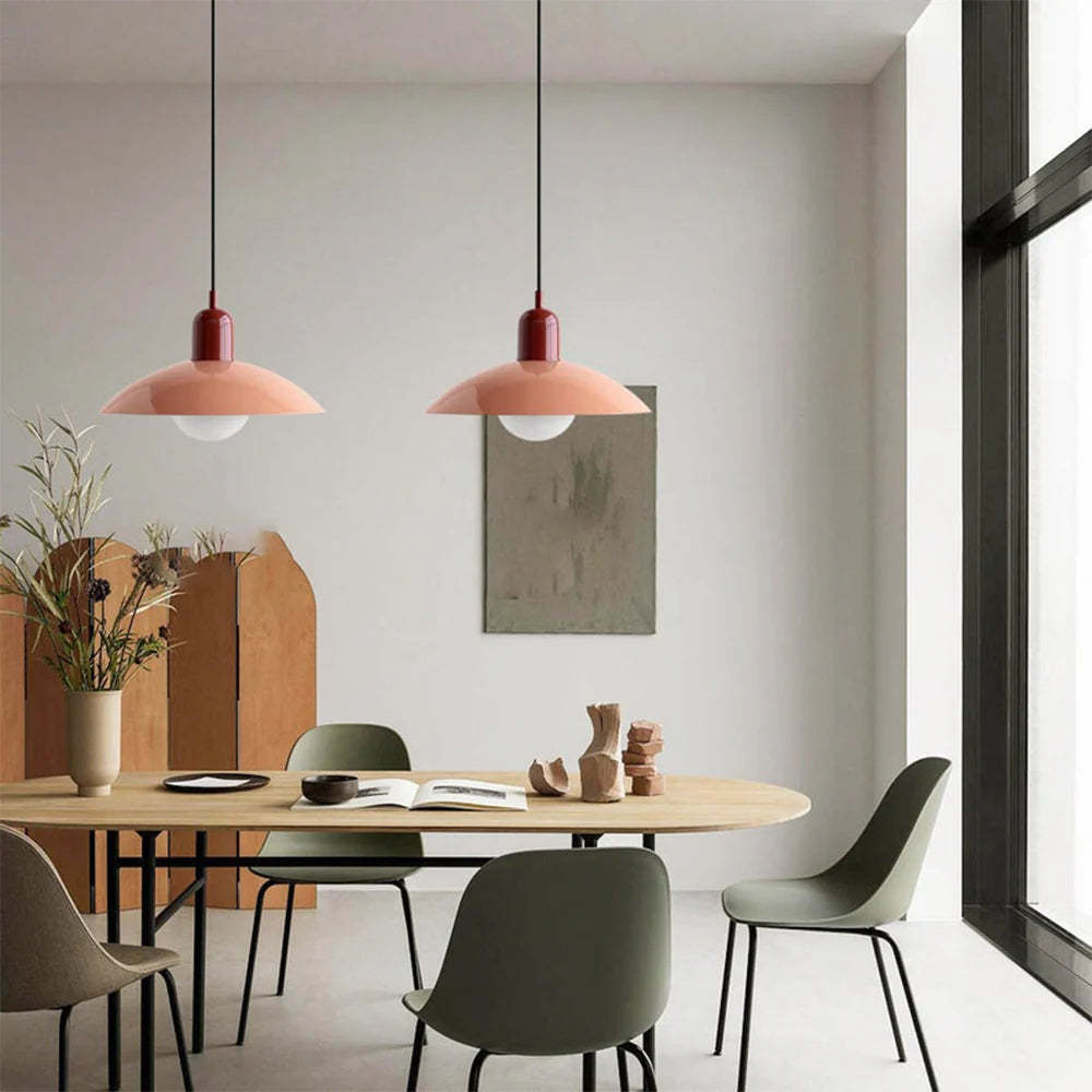 Morandi pendant lights above dining table