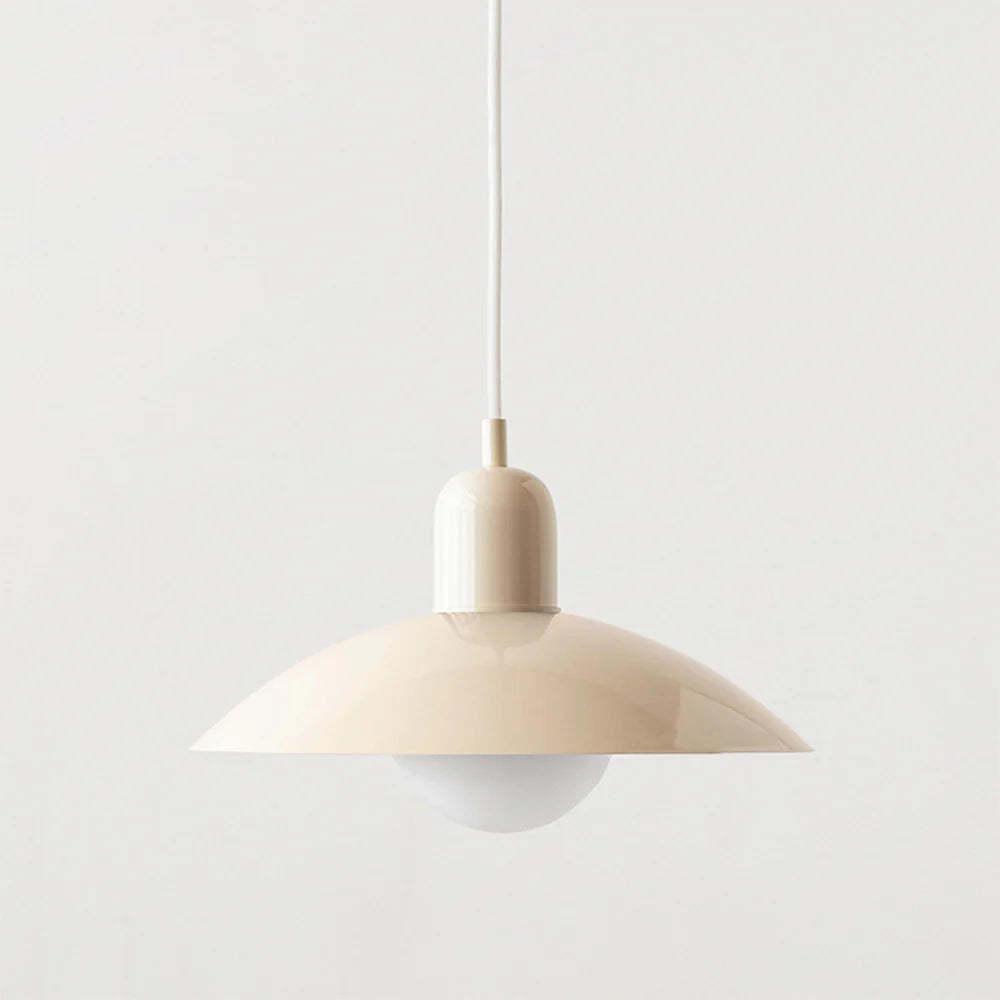 Cream yellow Morandi pendant light, metal dome shade