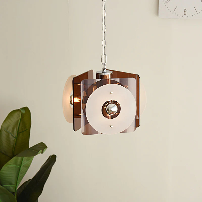 Hailie pendant light, cube and round design, brown glass, dining room decor